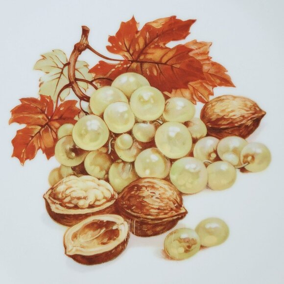 Vintage PM Jaeger & Co. Harvest Dinner Plate, Grapes & Walnuts, Heavy Gold Trim - Picture 2 of 10